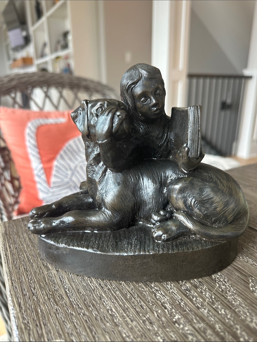 Genesis collectible vintage bronze  Girl Reading with Dog 6x7 Sculpture